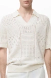 Mango Openwork Johnny Collar Polo In Neutral