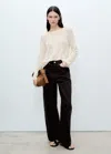 Mango Openwork Knit Boat Neck Sweater Ecru