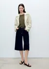 Mango Openwork Knit Boat Neck Sweater Khaki In Khaki