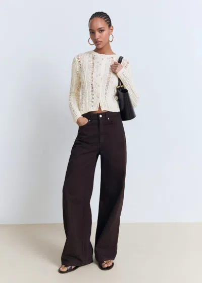 Mango Openwork Knit Cardigan Ecru