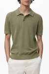 Mango Openwork Knit Cotton Polo In Green