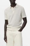 Mango Openwork Knit Cotton Polo In White
