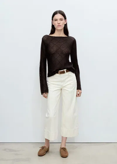 Mango Openwork Knit Cotton Sweater Chocolate