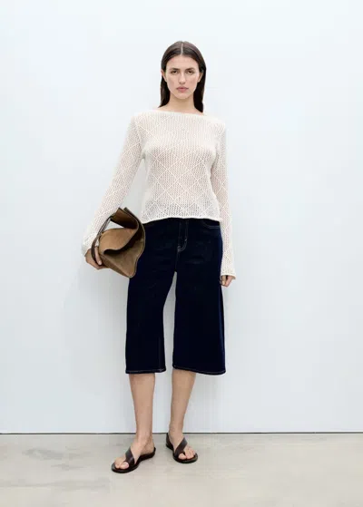 Mango Openwork Knit Cotton Sweater Ecru