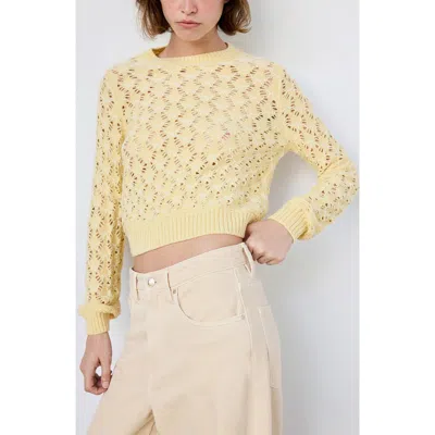 Mango Openwork Knit Crewneck Sweater In Yellow