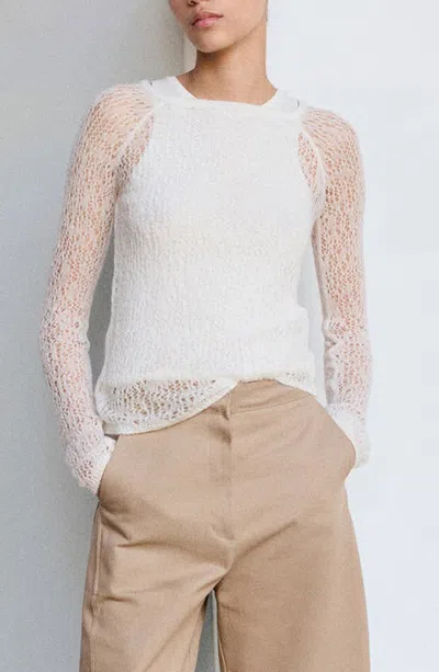 Mango Openwork Knit Layered Sweater In White