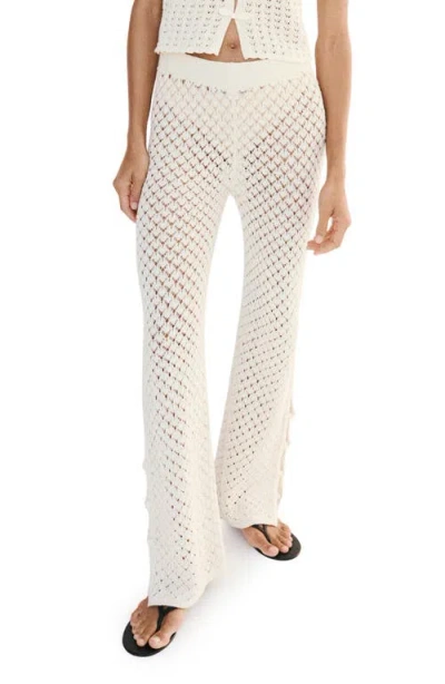 Mango Openwork Knit Pants In White