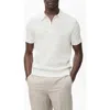 Mango Openwork Knit Quarter Zip Polo In White
