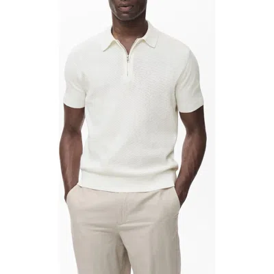 Mango Openwork Knit Quarter Zip Polo In White