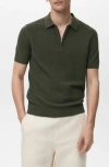 Mango Openwork Knit Quarter Zip Polo In Green