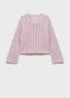 Mango Openwork Knit Sweater In Light/pastel Purple