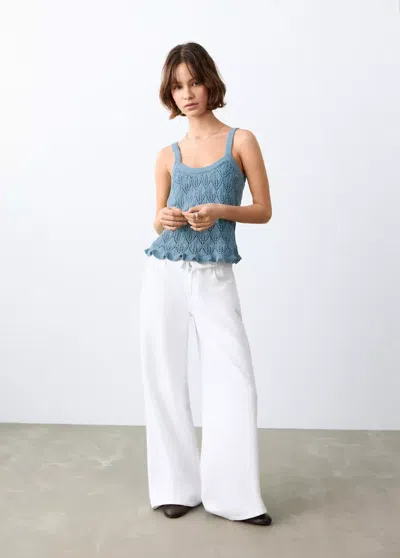 Mango Openwork Knit Top In Blue