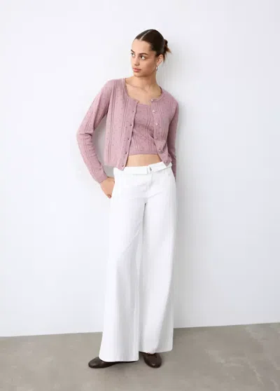 Mango Openwork Knit Top In Pink