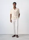 Mango Openwork Knitted Shirt In Ecru