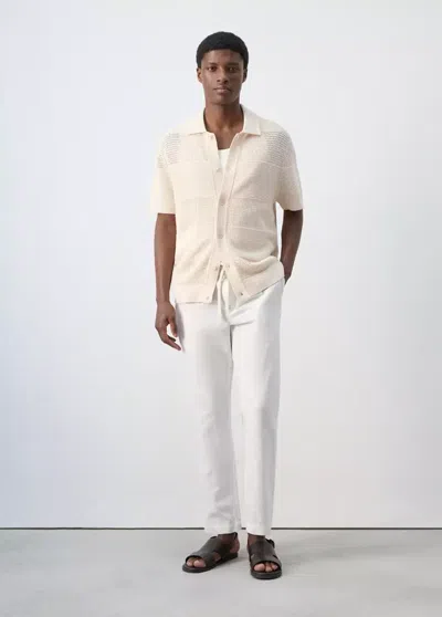 Mango Openwork Knitted Shirt In Ecru