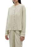 Mango Openwork Long Sleeve Button-up Top In Aqua Green