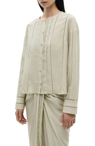 Mango Openwork Long Sleeve Button-up Top In Aqua Green