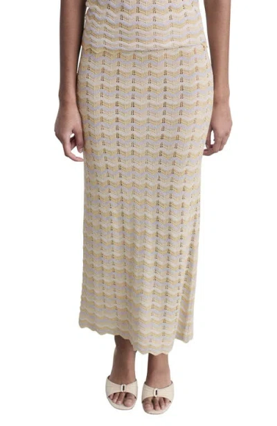 Mango Openwork Metallic Sweater Skirt In Silver/beige