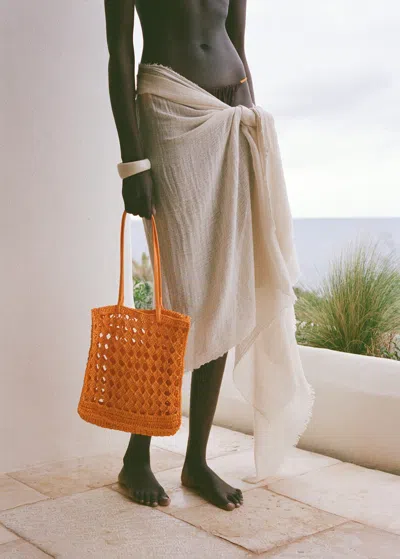 Mango Openwork Natural Fiber Shopper Bag Orange