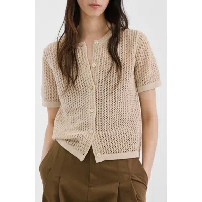 Mango Openwork Short Sleeve Cardigan In Nude
