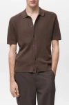 Mango Openwork Short Sleeve Cotton Button-up Shirt In Brown