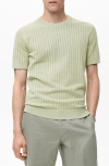 Mango Openwork Stripe Cotton Top In Green