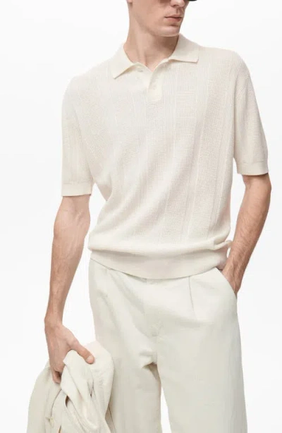 Mango Openwork Stripe Polo Sweater In Pink