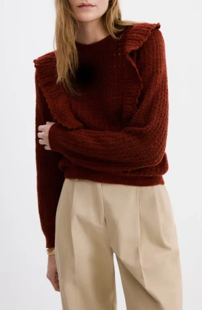 Mango Openwork Sweater In Orange