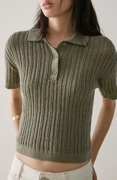 Mango Openwork Sweater Polo In Burgundy