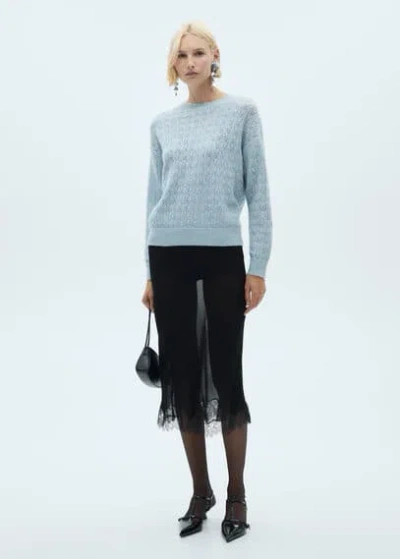 Mango Openwork Sweater With Durox Details Sky Blue In Sky Blue