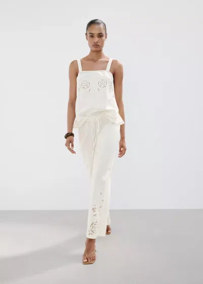 MANGO OPENWORK-EMBROIDERED PALAZZO PANTS