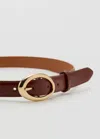 Mango Oval Buckle Belt In Burgundy