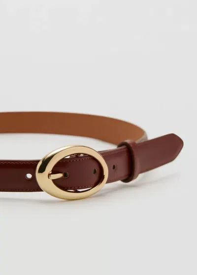 Mango Oval Buckle Belt In Burgundy