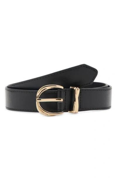 Mango Oval Buckle Faux Leather Belt In Black