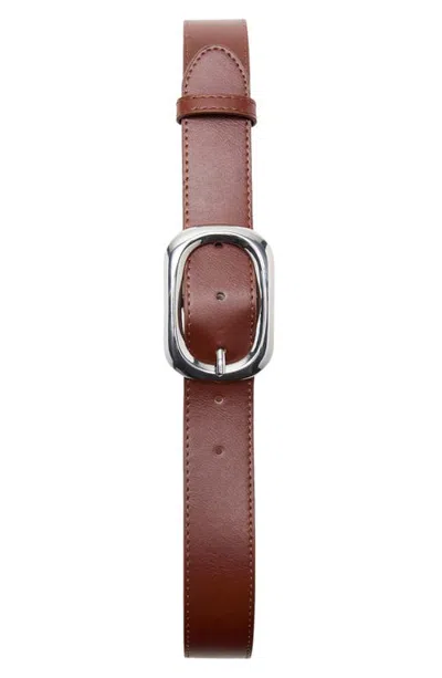 Mango Oval Buckle Faux Leather Belt In Burgundy