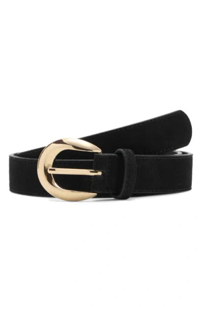 Mango Oval Buckle Suede Belt In Black