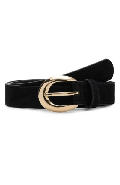 Mango Oval Buckle Suede Belt In Black