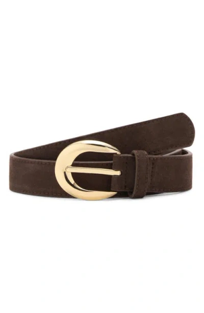 Mango Oval Buckle Suede Belt In Brown
