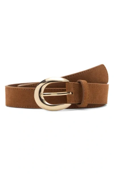 Mango Oval Buckle Suede Belt In Brown