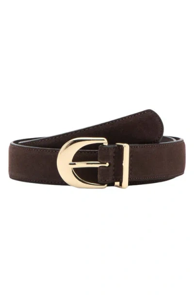 Mango Oval Buckle Suede Belt In Brown