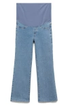 Mango Over The Bump Raw Hem Crop Flare Maternity Jeans In Blue