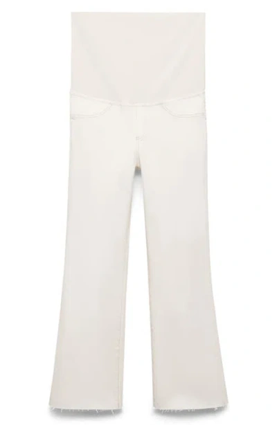 Mango Over The Bump Raw Hem Crop Flare Maternity Jeans In White