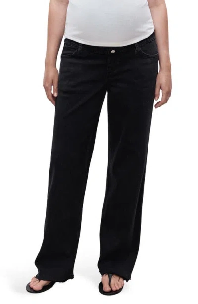 Mango Over The Bump Raw Hem Wide Leg Maternity Jeans In Black