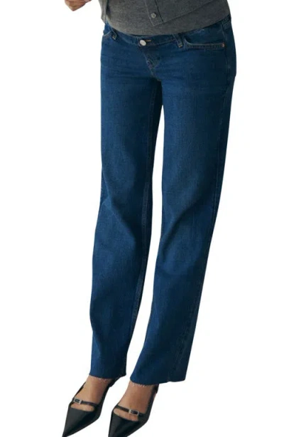 Mango Over The Bump Raw Hem Wide Leg Maternity Jeans In Medium Blue