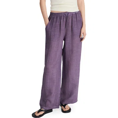 Mango Overdyed Wide Leg Ramie Pants In Plum