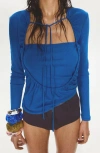 Mango Overlay Long Sleeve Top In Blue