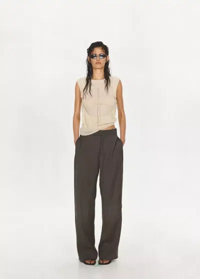 Mango Overlay Top With Gathered Opening In Neutral