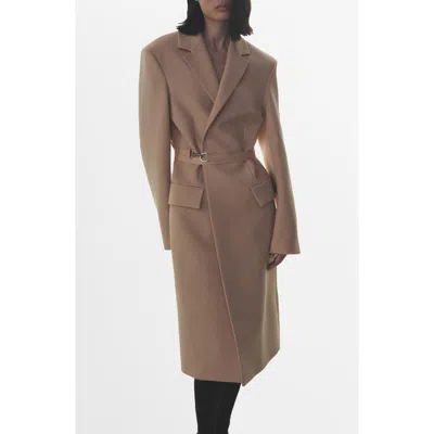 Mango Oversize Belted Long Coat In Beige