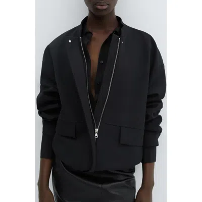 Mango Oversize Bomber Jacket In Black