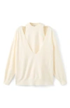 Mango Oversize Combined Sweater In Ecru